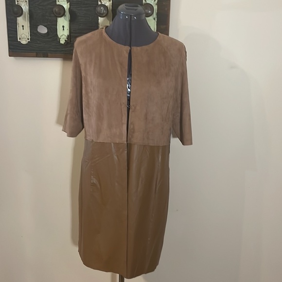 Tuzzi Brown Faux Leather and Suede Long Top Size 8 - Picture 7 of 16